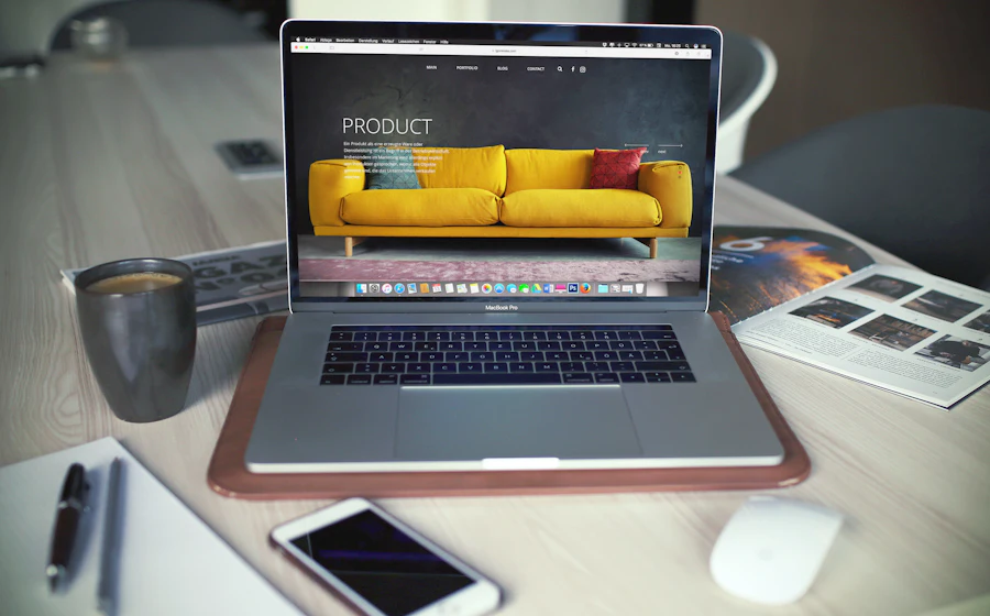 Laptop on a desk showing an online store's product page